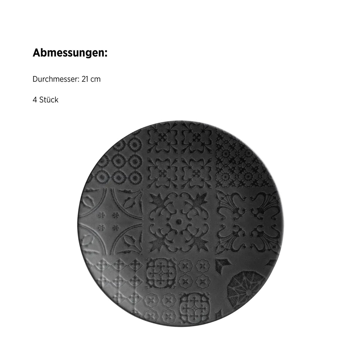 Azulejo Noir Dessertteller. | 4-tlg. | Schwarz | Steinzeug | Made in Portugal