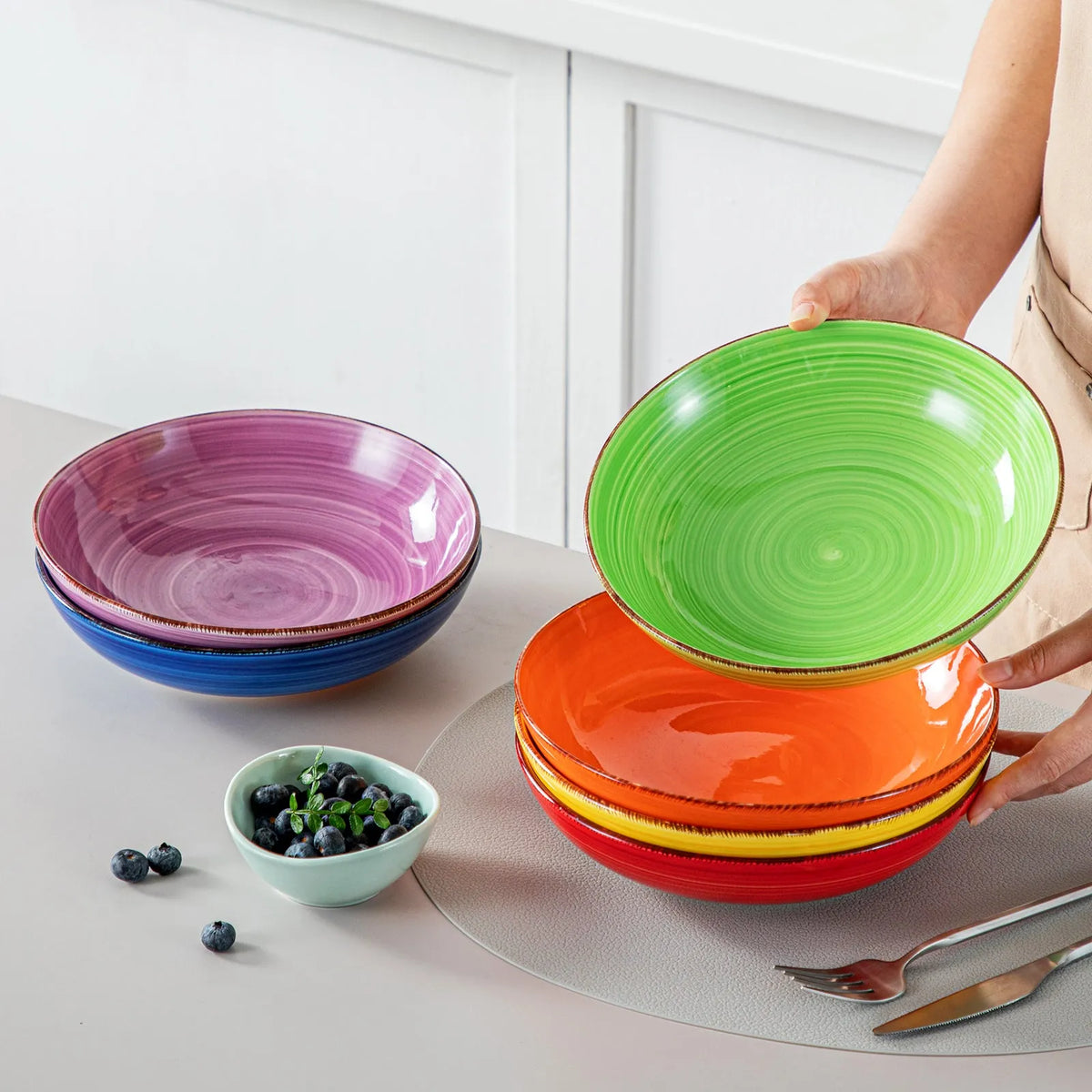 "Circle" Kollektion | 6/12/18-tlg. Pastateller Set | Bunt | Steingut - Töpferkunst | Steingut Geschirrsets