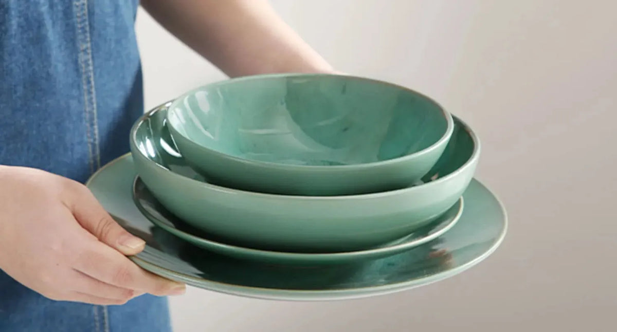 "Elegance" Kollektion | Geschirr Set 16/32/48-tlg. | grün | Steingut - Töpferkunst | Steingut Geschirrsets