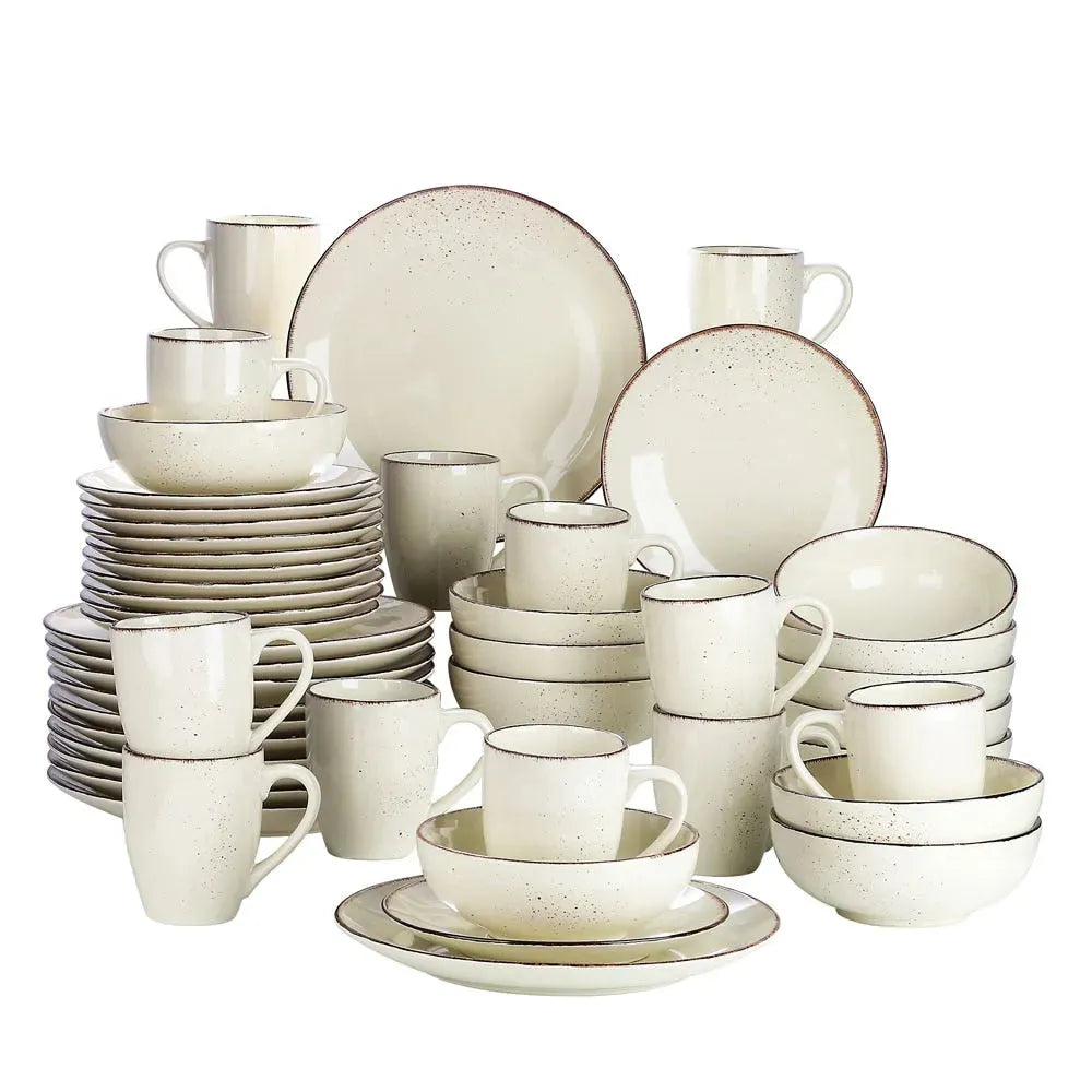 "Retro" Kollektion | Geschirr Set 16/32/48-tlg. | gelbgrau | Steingut - Töpferkunst | Steingut Geschirrsets