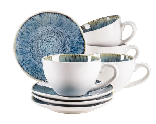 Nordic Frost Kaffeetassenset | 8-tlg. | Blau | Steinzeug