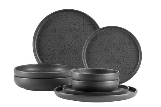 Azulejo Noir Dinnerware Set UNO | 8 pcs | Black | Stoneware | Made in Portugal
