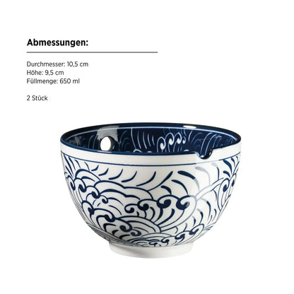 Service de bols Kyoto "Culinary Delight", avec baguettes, 2 décors | 8 pièces | Bleu | Porcelaine