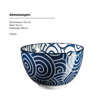 Service de bols Kyoto "Culinary Delight", avec baguettes, 2 décors | 8 pièces | Bleu | Porcelaine