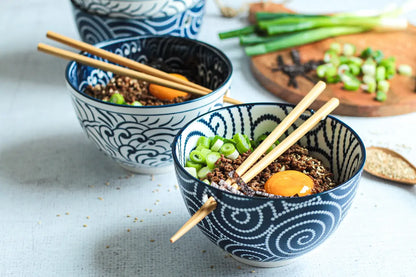 Service de bols Kyoto "Culinary Delight", avec baguettes, 2 décors | 8 pièces | Bleu | Porcelaine