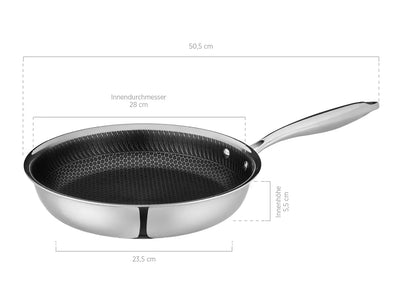 Vulcano Bratpfanne, 3 lagig mit Wabenbeschichtung | Silber / Schwarz | Edelstahl 18/10