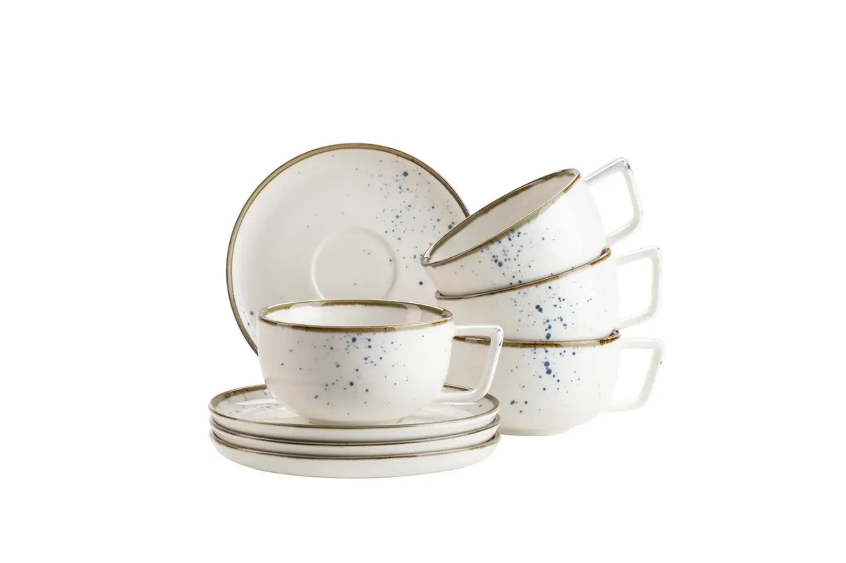Tasses à café Riviera pois bleus | 8 pièces | Blanc / Bleu | Porcelaine