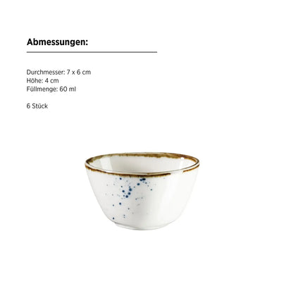 Riviera Dipschale oval blaue Punkte | 6-tlg. | Weiß / Blau | Porzellan