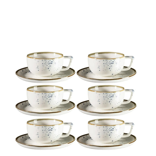 Riviera Espressoobere und -untere blaue Punkte | 12-tlg. | Weiß / Blau | Porzellan