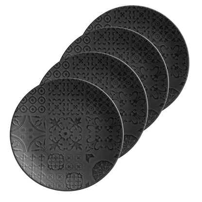 Azulejo Noir Assiette creuse UNO. | Lot de 4 | Noir | Grès | Fabriqué au Portugal