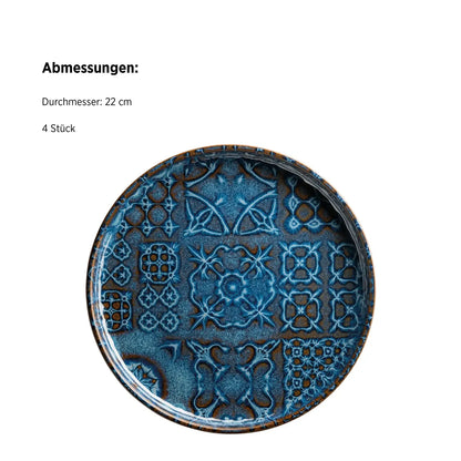 Azulejo Blu Dessertteller UNO. | 4-tlg. | Blau | Steinzeug | Made in Portugal
