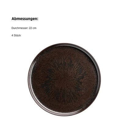 Assiette à dessert Bronzo UNO. | Lot de 4 | Noir | Grès | Fabriqué au Portugal