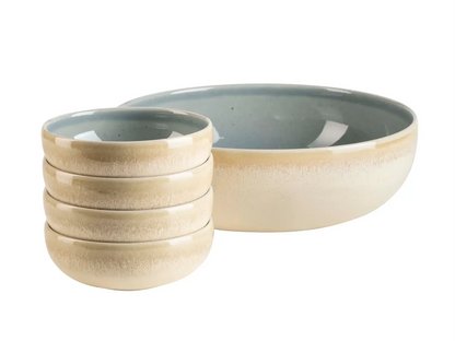 Set de saladiers Pastello | 5 pièces | Bleu | Grès | Fabriqué au Portugal