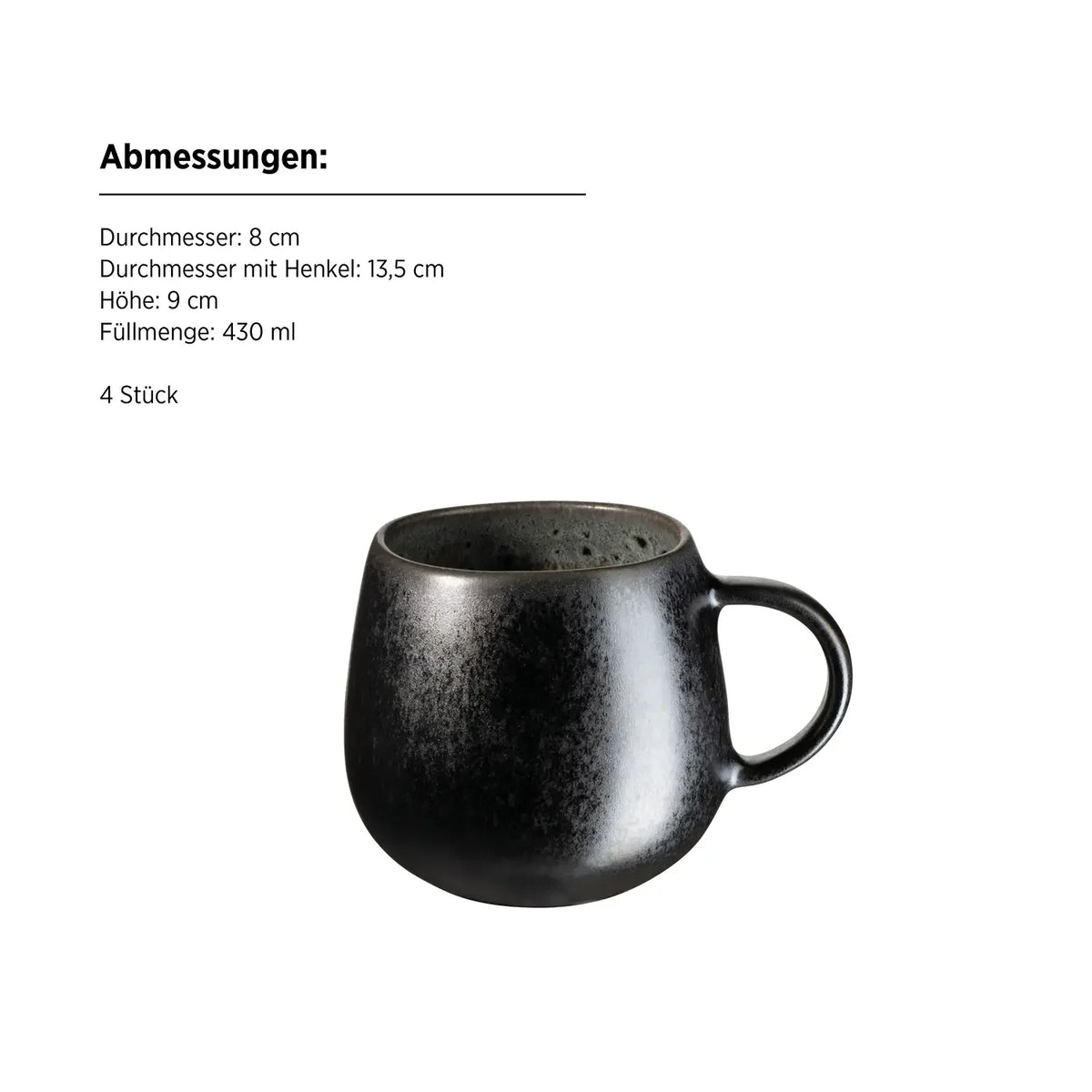 Nova Kaffeebecher 430 ml | 4-tlg. | Grau | Steinzeug | Made in Portugal