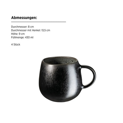 Nova Kaffeebecher 430 ml | 4-tlg. | Grau | Steinzeug | Made in Portugal
