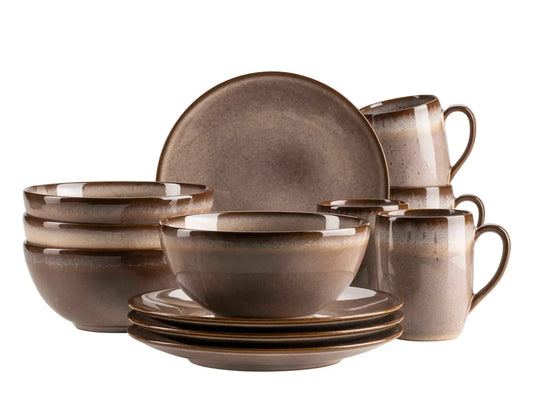 Fume set petit-déjeuner | 12 pcs | Marron | Grès | Fabriqué au Portugal