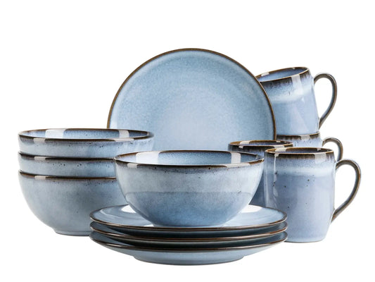 Fume Set petit-déjeuner | 12 pcs | Bleu | Grès | Fabriqué au Portugal