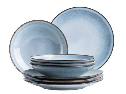 Service de table Fume | 8 pièces | Bleu | Grès | Fabriqué au Portugal