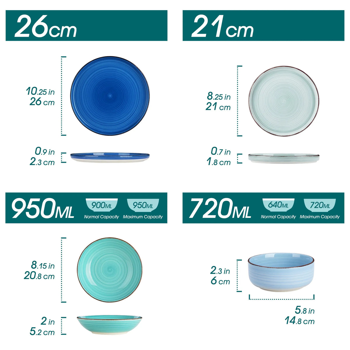 "Circle" Kollektion | 16/32/48-tlg. Geschirr Set | Blautöne | Steingut - Töpferkunst | Steingut Geschirrsets