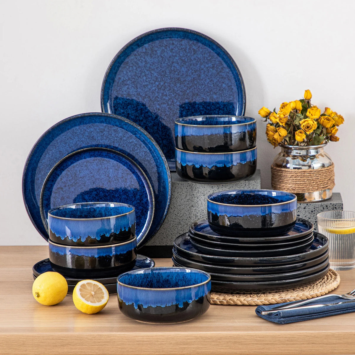 "Color - Pure" Kollektion | abgerundet | 18/36-tlg. Geschirr Set | Blau | Steingut - Töpferkunst | Steingut Geschirrsets