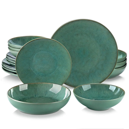 "Elegance" Kollektion | Geschirr Set 16/32/48-tlg. | grün | Steingut - Töpferkunst | Steingut Geschirrsets