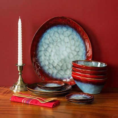 "Color" Kollektion | Geschirr Set 11/22/33-tlg. | rot/grau | Steingut - Töpferkunst | Steingut Geschirrsets