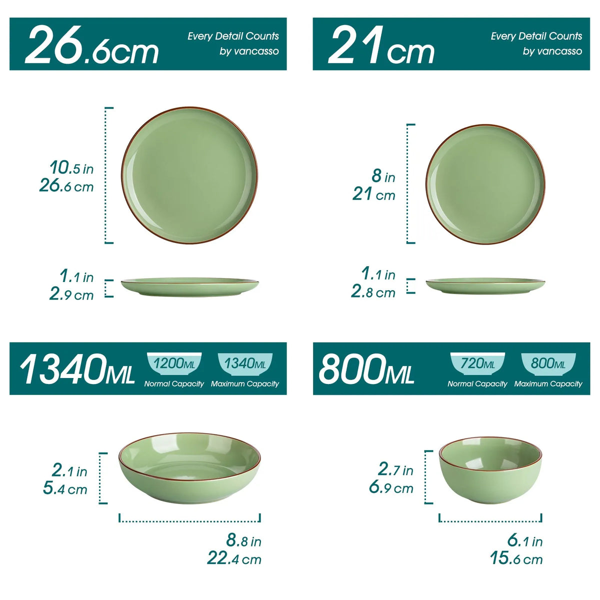 "Sereno" Kollektion | Geschirr Set 16/32/48-tlg. | grün | Steingut - Töpferkunst | Steingut Geschirrsets
