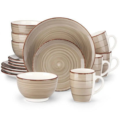 "Spiral" Kollektion | 16/32/48-tlg. Geschirr Set | Braun, Beige | Steingut - Töpferkunst | Steingut Geschirrsets