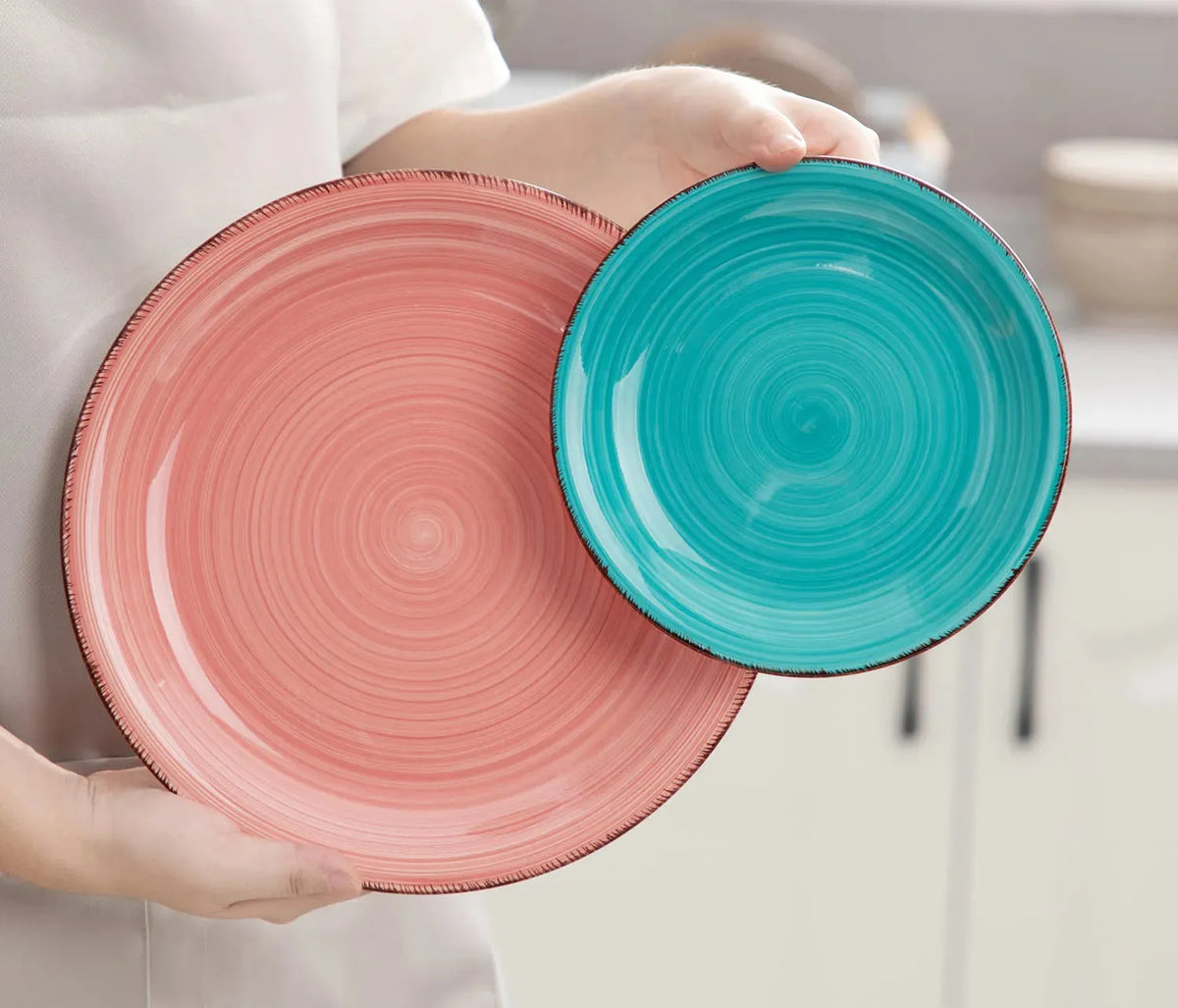 "Spiral" Kollektion | 16/32/48-tlg. Geschirr Set | Bunt, Beige, Grau, rot, Türkis | Steingut - Töpferkunst | Steingut Geschirrsets