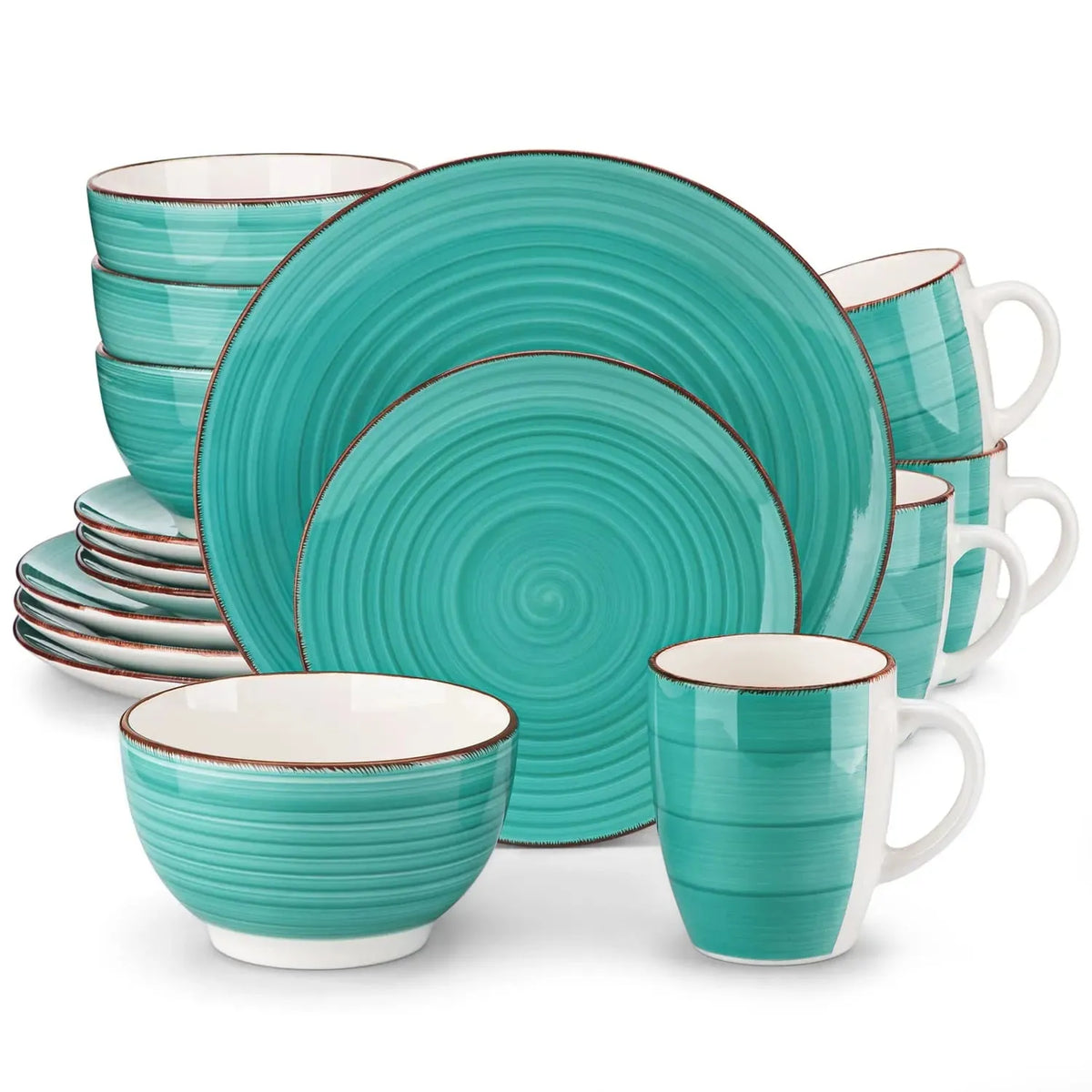 "Spiral" Kollektion | 16/32/48-tlg. Geschirr Set | Grün | Steingut - Töpferkunst | Steingut Geschirrsets