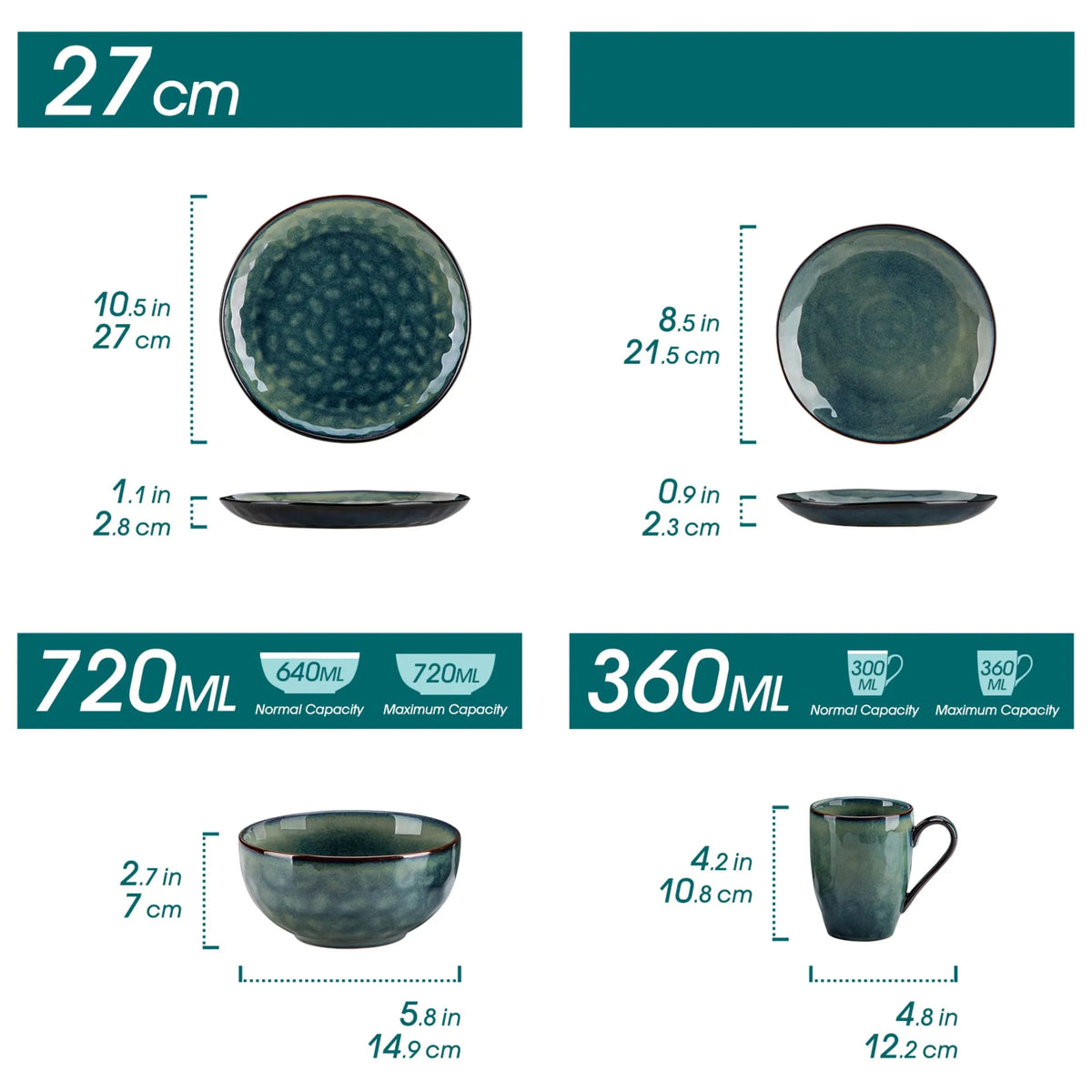 "Color" Kollektion | 16/32/48-tlg. Geschirr Set | Grün | Steingut - Töpferkunst | Steingut Geschirrsets