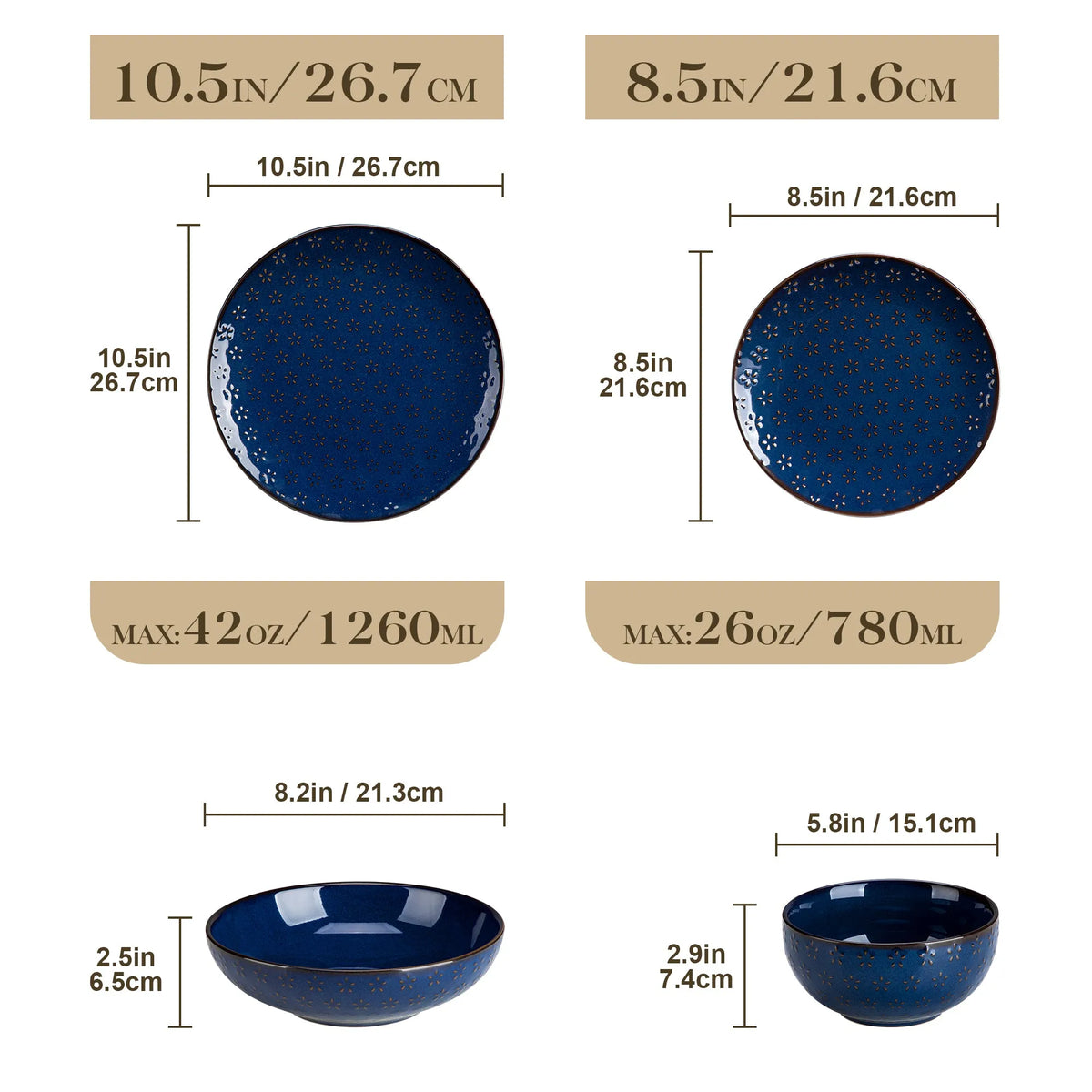 "Zen" Kollektion | 16/32/48-tlg. Geschirr Set | Blau | Steingut - Töpferkunst | Steingut Geschirrsets