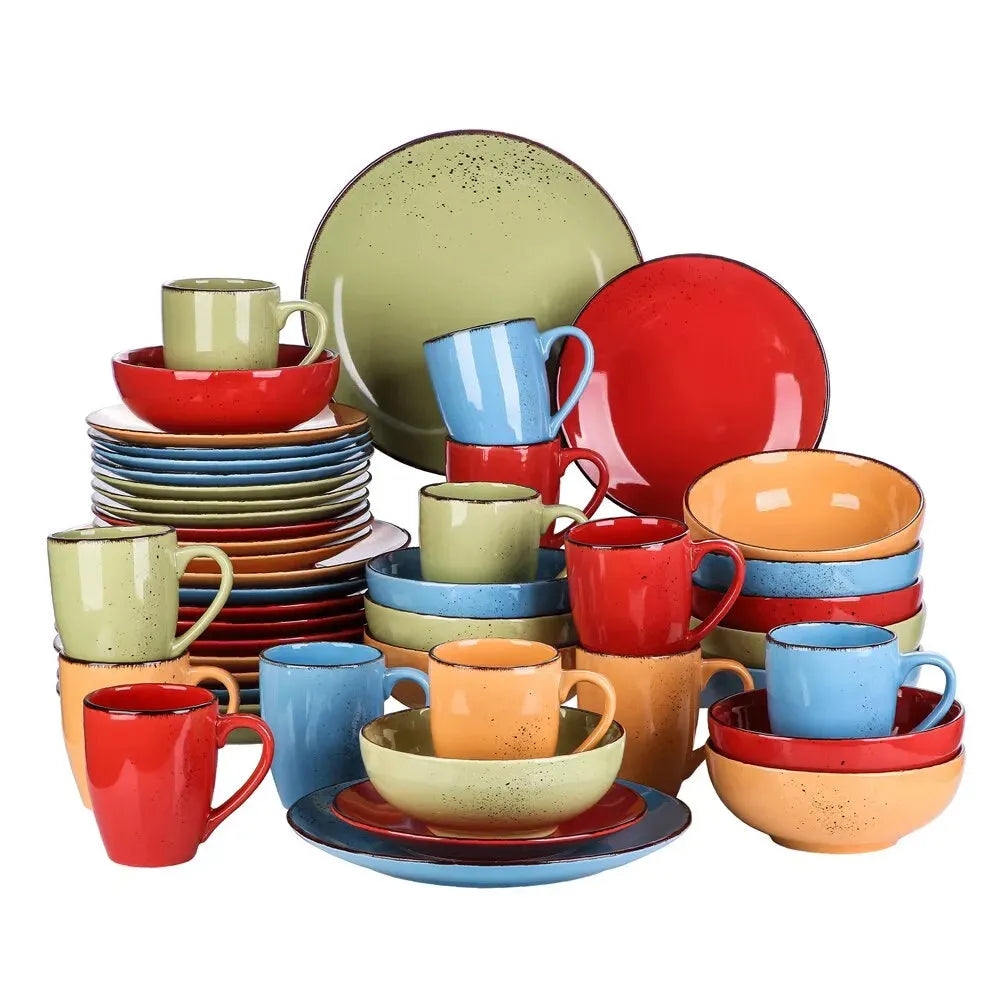 "Retro" Kollektion | Geschirr Set 16/32/48-tlg. | bunt | Steingut - Töpferkunst | Steingut Geschirrsets