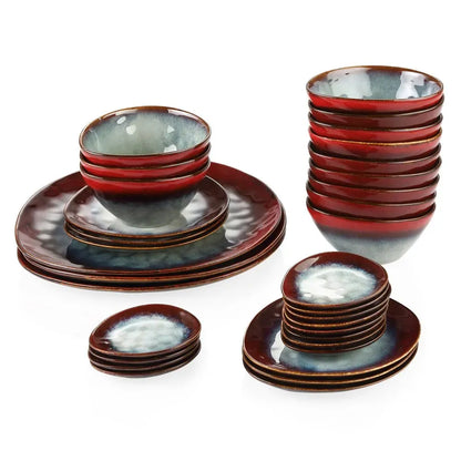 "Color" Kollektion | Geschirr Set 11/22/33-tlg. | rot/grau | Steingut - Töpferkunst | Steingut Geschirrsets